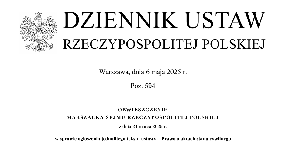 Prawo o aktach stanu cywilnego 2025 – co się zmieniło? [Aktualizacja maj 2025]